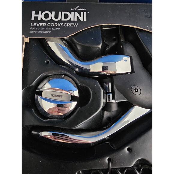 Black Houdini Lever Wine Corkscrew by Rabbit w/Foil Cutter & Case - $39.99 New! - Picture 4 of 6